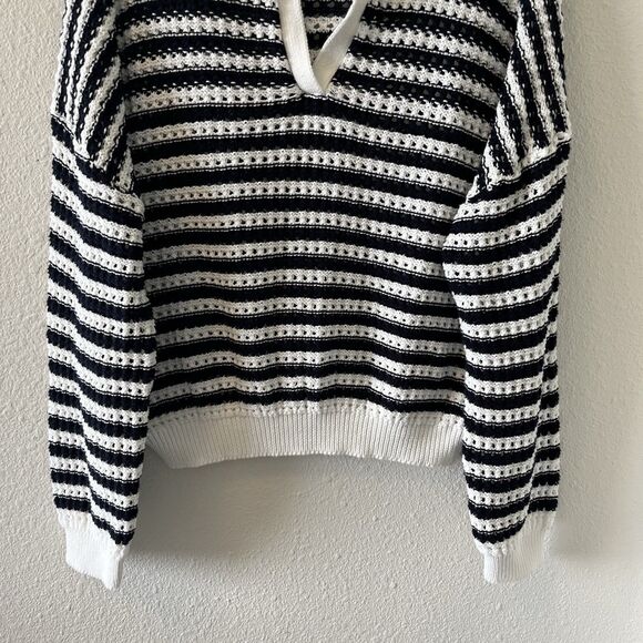 Wishlist Womens Sweater Size Large Navy White Collared Open Knit Preppy Nautical - Picture 5 of 13